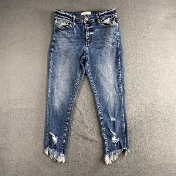 Kancan Signature Denim - KanCan Crop Jeans Women’s 10x20 Distressed Slanted Frayed Hem Stretch